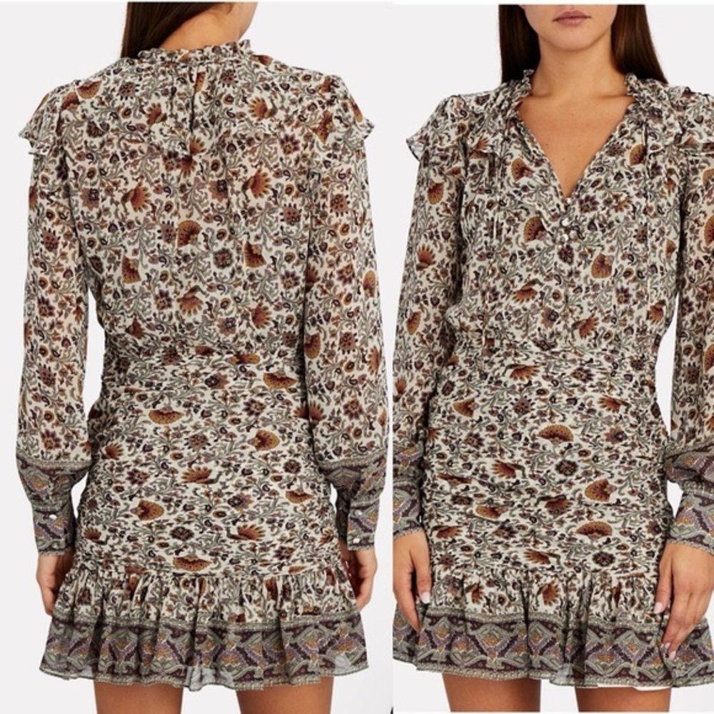 Veronica Beard Jaylene Silk Floral Print Ruffle Long Sleeve Dress Size 8